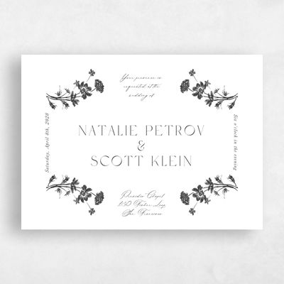Dark Charcoal, White Wedding Invitation - Dianora Landscape