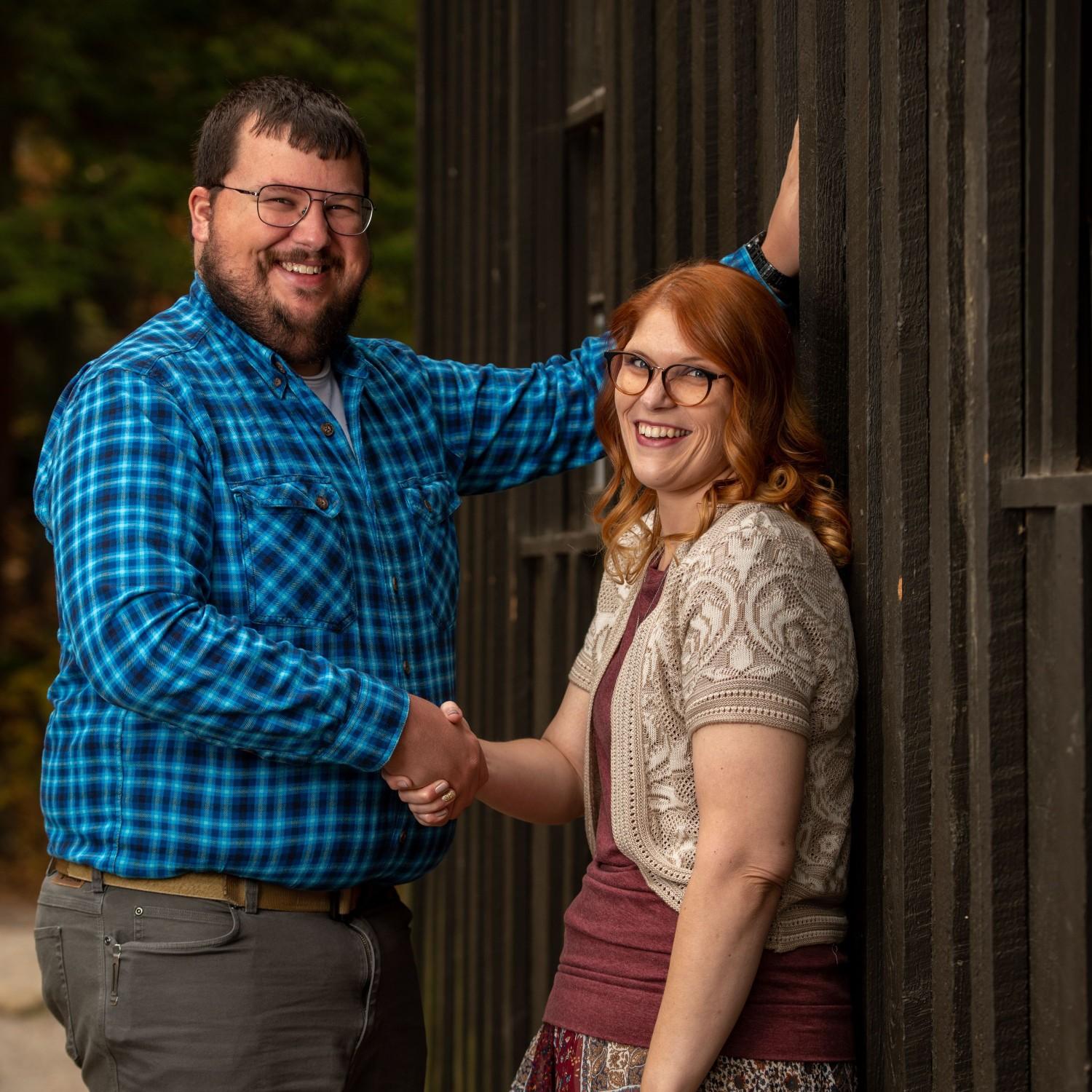 Goofing off during engagement photos. McConnell's Mill 2020