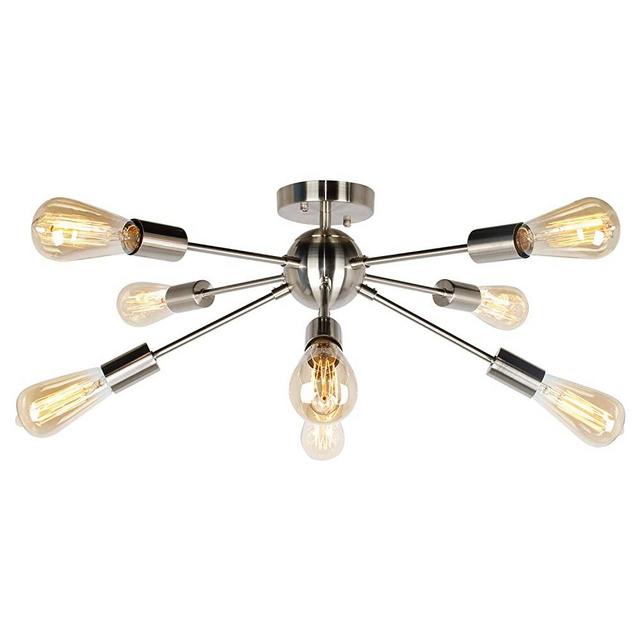 JHLBYL Sputnik Chandelier 8-Light Silver Vintage Semi Flush Mount Ceiling Light Modern Pendant Lighting Fixture for Bedroom Living Room Dining Room