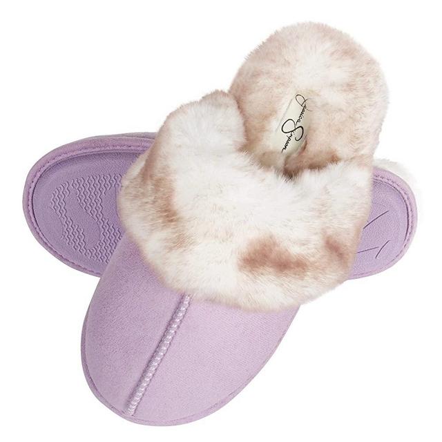 Jessica Simpson Women's Comfy Faux Fur House Slipper Scuff Memory Foam Slip on Anti-skid Sole