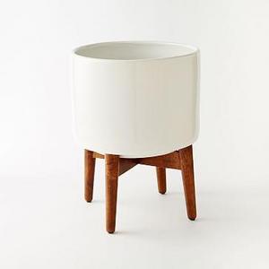 Turned Wood Leg Standing Planter, Wide, White