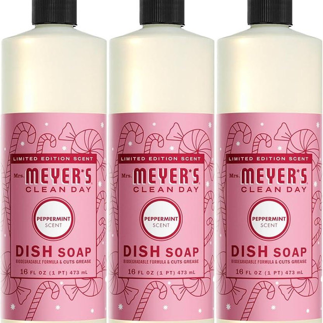 Mrs. MEYER'S CLEAN DAY Liquid Dish Soap, Peppermint Scent, 16 Ounce Bottle (Pack of 3)