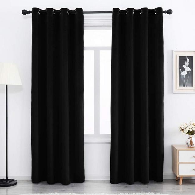 SPXTEX Black Velvet Blackout Curtains 84 inches Long Light Blocking Grommet Velvet Window Curtain Panels Set of 2 Heat Insulated Curtains Blackout Thermal Velvet Curtain Panels for Bedroom 2 Panels