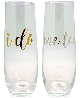 "I do, me too" 8oz Stemless Flutes, Set of Two