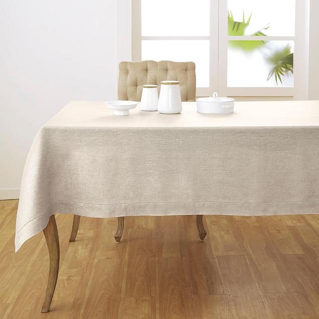 Solino Home Linen Light Natural Tablecloth 60 x 90 Inch - Classic Hemstitch, 100% Pure Linen Rectangular Tablecloth - Machine Washable Table Cloth for Spring, Easter