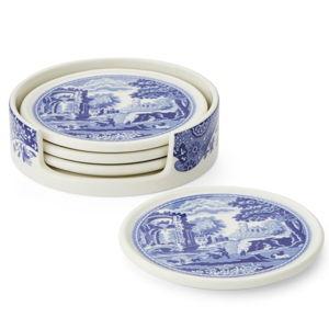 Blue Italian Ceramic Coasters with Holder - Spode