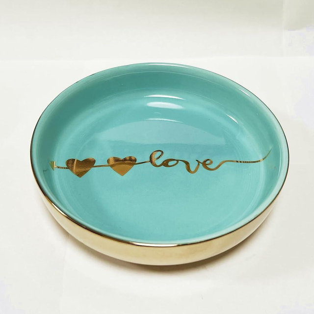 Exembe Ring Tray With Printed By Boutique Signature, To Be Prefect Gift, Home Decor, Turquoise Combe Natural Colorful Glaze.