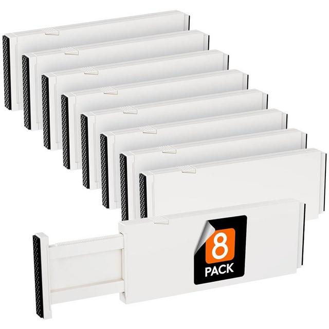 Lifewit 8 Pack Drawer Dividers Plastic 4" High, 11-17" Adjustable Drawer Organizers for Clothes, Expandable Dresser Separators in Bedroom/Bathroom/Kitchen/Office Organization and Storage, Beige