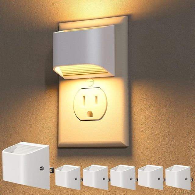 NIORSUN Plug in Night Light, Auto Brightness Sensor Night Light, 3000K Warm White, Ultra-Slim Wall Light for Hallway Bathroom Bedroom Stairs, White, 6 Pack