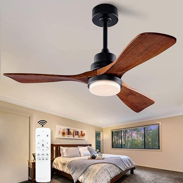 42” Ceiling Fans with Light, Wood Ceiling Fans with 3 Blade and Down Rod, Remote Control, 6 Speed DC Motor, Indoor Outdoor Ceiling Fan for Patio, Bedroom, Living Room, Kitchen, Office(Deep Walnut)