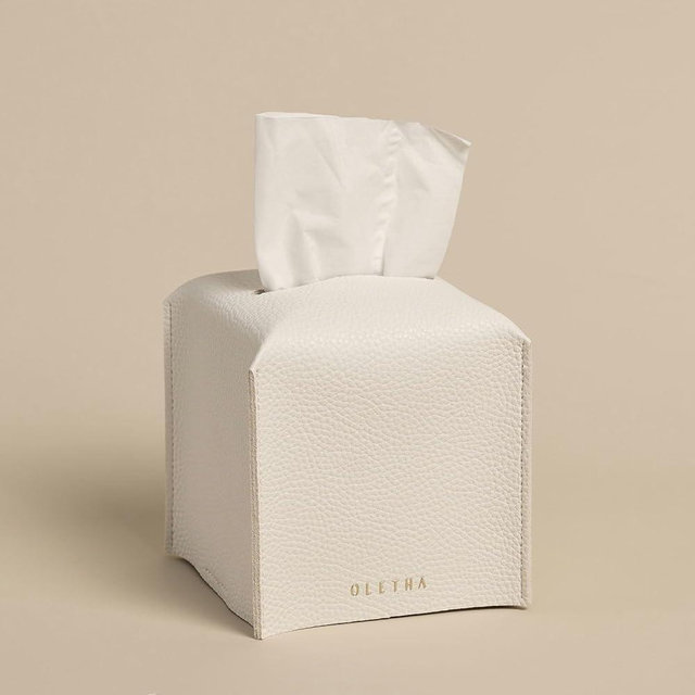 OLETHA Square Tissue Box Cover, Set of 2 - Aesthetic Tissues Cube Boxes Holder - Desk Decor for Room, Home & Office - White