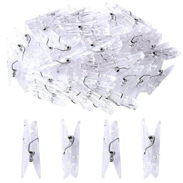Color Scissor 100pcs Clear Clips, Mini Clothespins Plastic Hanging Photos Clip