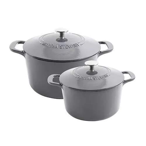 Martha Stewart 4-Quart and 7-Quart Enamel on Cast Iron Dutch Ovens, 2 Pack (Grey)