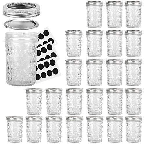 Mason Jars 8OZ, VERONES 8 OZ Canning Jars Jelly Jars With Regular Lids and Bands, Ideal for Jam, Honey, Wedding Favors, Shower Favors, Baby Foods, 24 PACK