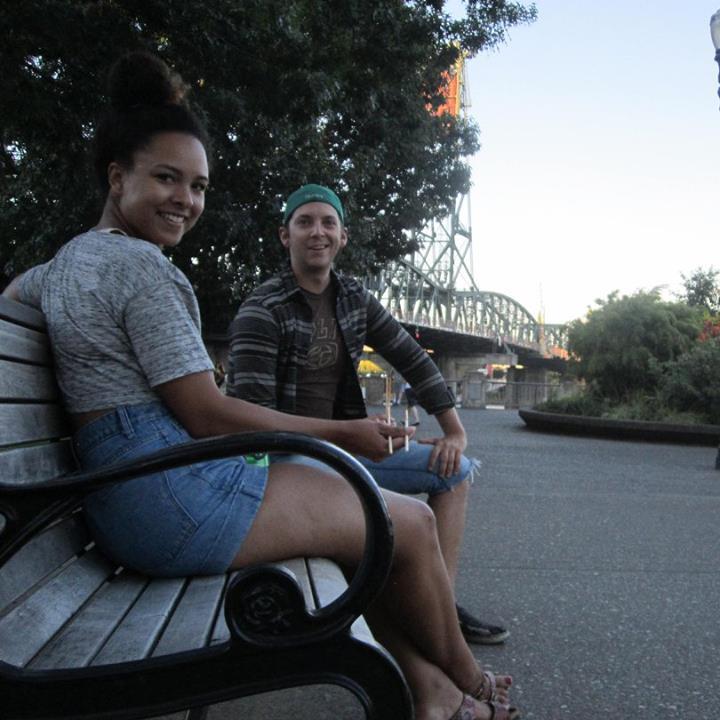 Eating food cart Thai food down by the Portland waterfront. -- Summer 2016
