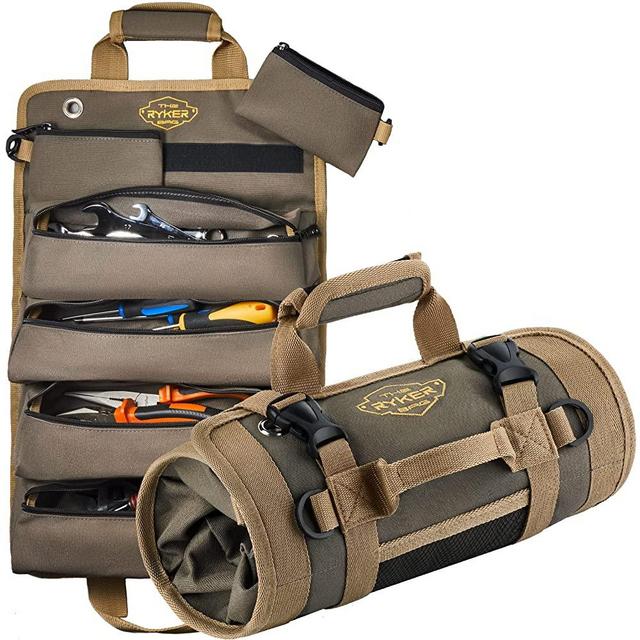 The Ryker Bag Tool Organizers - Small Tool Bag With Detachable Pouches , Heavy Duty Roll Up Tool Bag Organizer With 6 Tool Pouches - Tool Roll Organizer For Mechanic , Electrician & Hobbyist