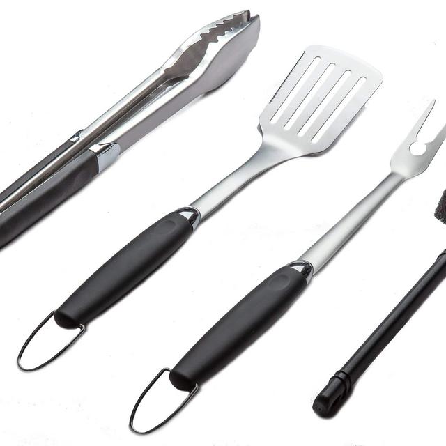 Simplistex Stainless Steel BBQ Grill Tool Set w/Tongs, Spatula, Fork and Brush - Accessories for Outdoor Barbecue Grills