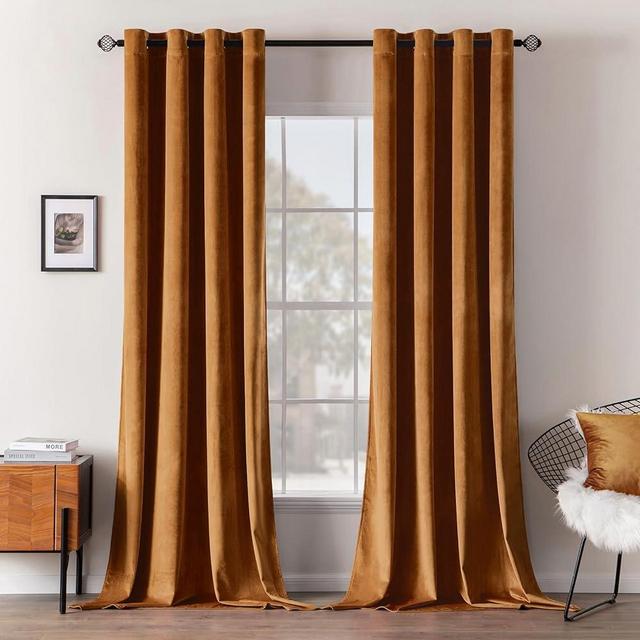 MIULEE Velvet Curtains Gold Brown Elegant Grommet Curtains Thermal Insulated Soundproof Room Darkening Curtains/Drapes for Fall Living Room Bedroom Decor 52 x 84 Inch Set of 2
