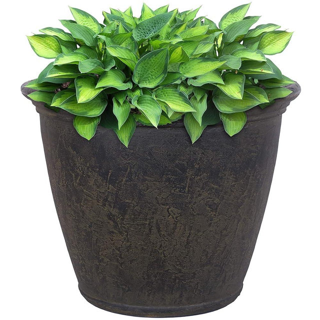 Sunnydaze Anjelica 24-Inch Diameter Indoor/Outdoor Double-Walled Polyresin Planter with UV-Resistant Sable Finish