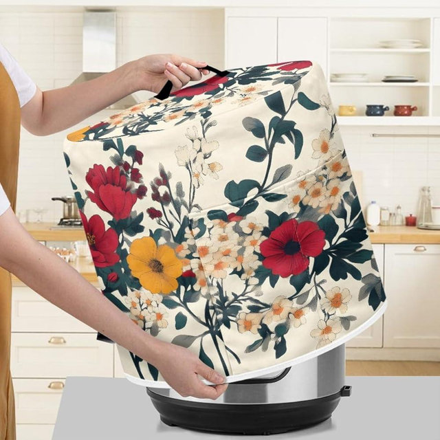 Kitchen Appliance Accessories Dust Cover for 3-6-8 Quart Pot,Decorative Appliance Dust Cover with Top Handle & Storage Pockets (Floral-6, 8 Quart)