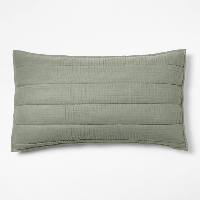 Supersoft Organic Cotton Gauze Shadow Sage Green King Quilted Bed Pillow Sham