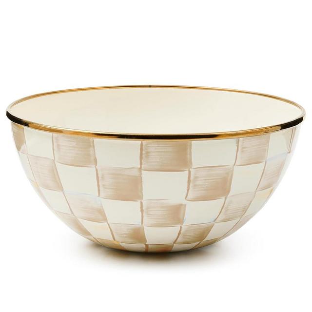 MACKENZIE-CHILDS Enamel Everyday Bowl, Serving Bowl for Entertaining, Small, Brown-and-White Mocha Check