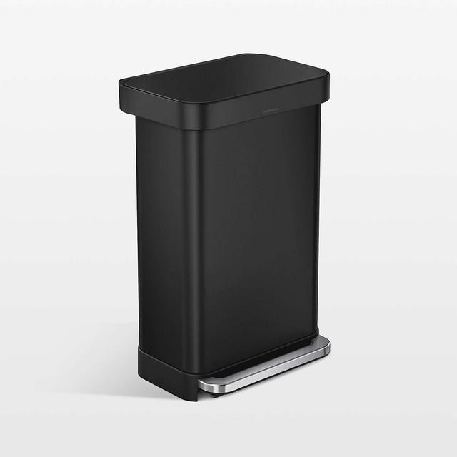 simplehuman ® Matte Black Stainless Steel 45-Liter Rectangular Step Trash Can