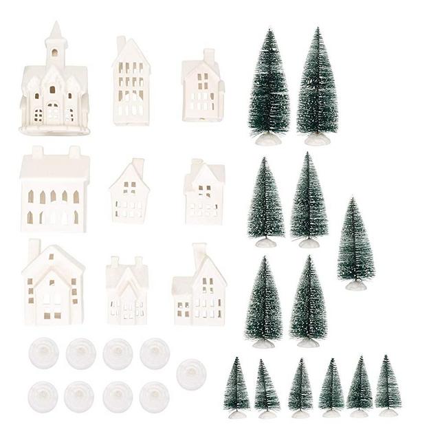 Mark Feldstein & Associates Winter Village LED Tea Light 31 Piece Porcelain Tabletop Christmas Figurine Boxed Set