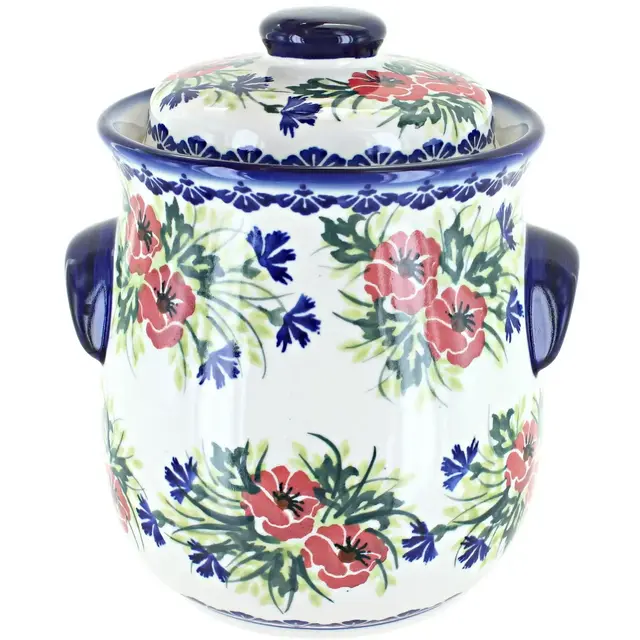 Blue Rose Polish Pottery Cherry Red Boquet Cookie Jar
