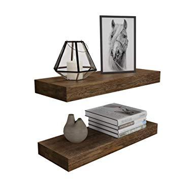 BAMFOX Floating Wall Shelf Set of 2,Natural Bamboo Wall Decor Storage Shelf，Wall Mount Display Rack for Bedroom, Living Room, Bathroom, Kitchen, Office and More
