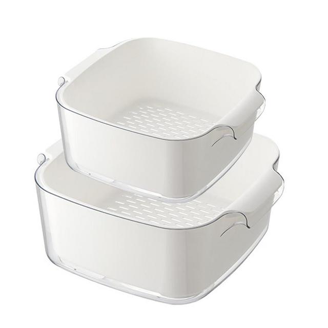 jioko 8.2 QT Kitchen Colanders Bowl Set, Fruit Vegetable Washing Basket, 4 in 1 Food Fruit Strainers, Large Plastic Double Layered Basin for Pasta Salad Berry BPA Free, White