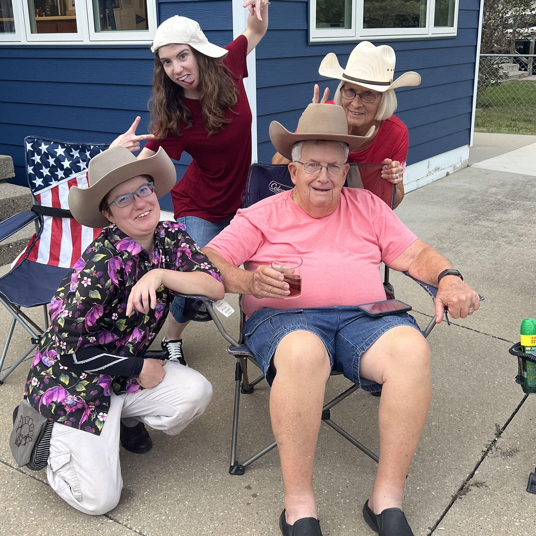The family borrowing Mario's hats.