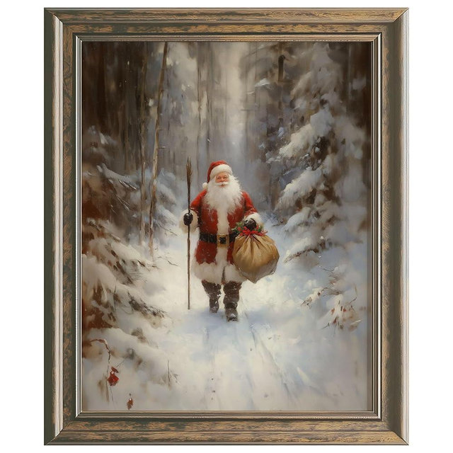 Santa Is Coming To Town Painting Print, Vintage Cozy Santa Claus Wall Art, Country Cabin Decor, Winter Core Holiday Print, Cottage Core Winter Wall Decor (11x14 inch Print Unframed)