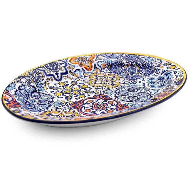 Alcoa Arte Portuguese Pottery Alcobaca Ceramic Decorative Serving Oval Platter (Yellow), 084, 10''x6.5''x1.5''