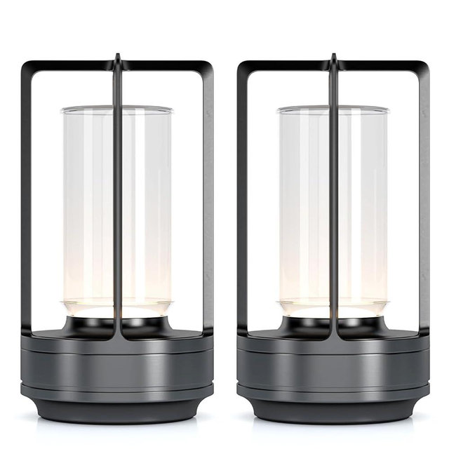 Portable Metal Table Lamp for Indoor/Outdoor ,Rechargeable Cordless LED Lamp, 3-Colour Infinitely Dimming Battery Powered Small Desk Lamp, Restaurant/Bedroom/Bar/Coffee/Camping Light (Grey Set of 2)