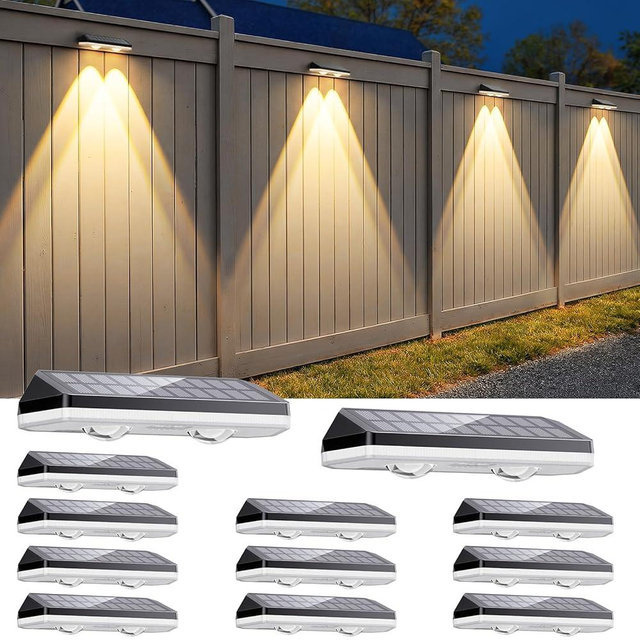 Solar Fence Lights Outdoor,3000/4500/6000K/RGB 13 Mode 12PACK Fence Lights Solar Powered High Brightness LED Lens IP65 Waterproof Solar Wall Light for Outside/Patio/Step/Backyard/Railing Pool/Deck
