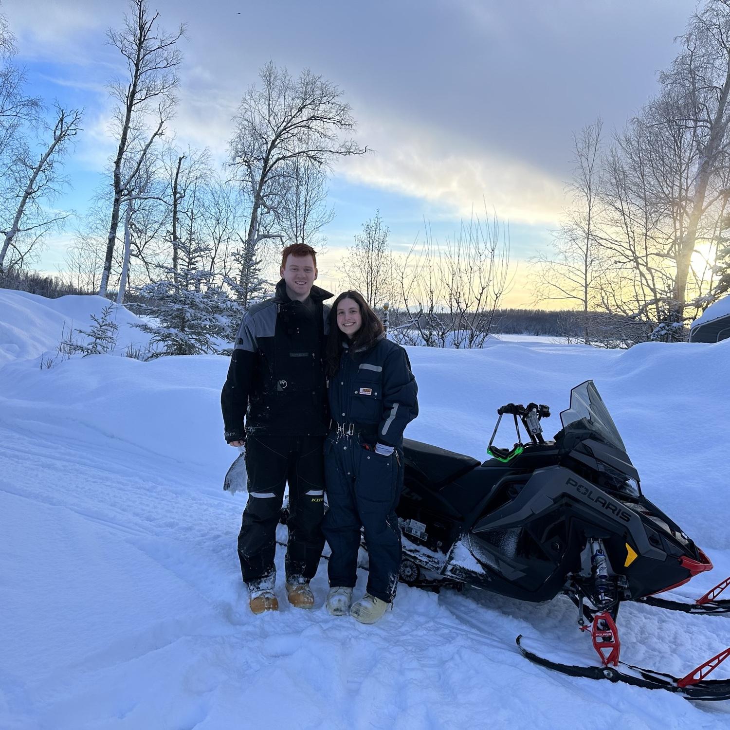 Alicia's first time driving a snowmobile - I'm sorry, a snow machine