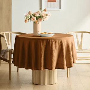 European Linen Round Tablecloth in Terracotta