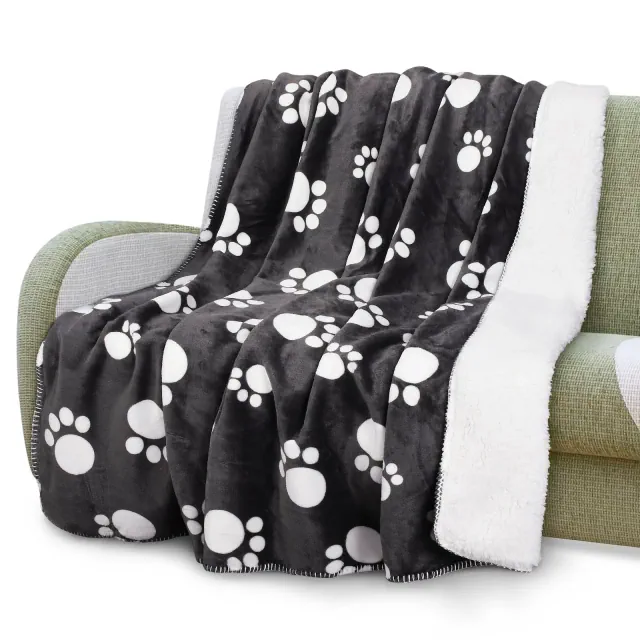 Kritter Planet Waterproof Blanket for Dogs, Washable Furniture Protector, Reversible High Pile Fleece Couch Cover, 60x50 Inches, Dark Grey Paw