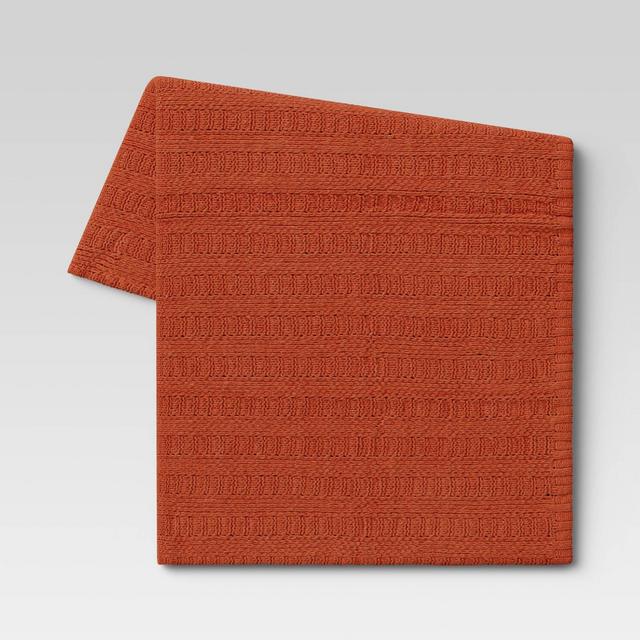 Striped Chenille Knit Throw Blanket Orange - Threshold™