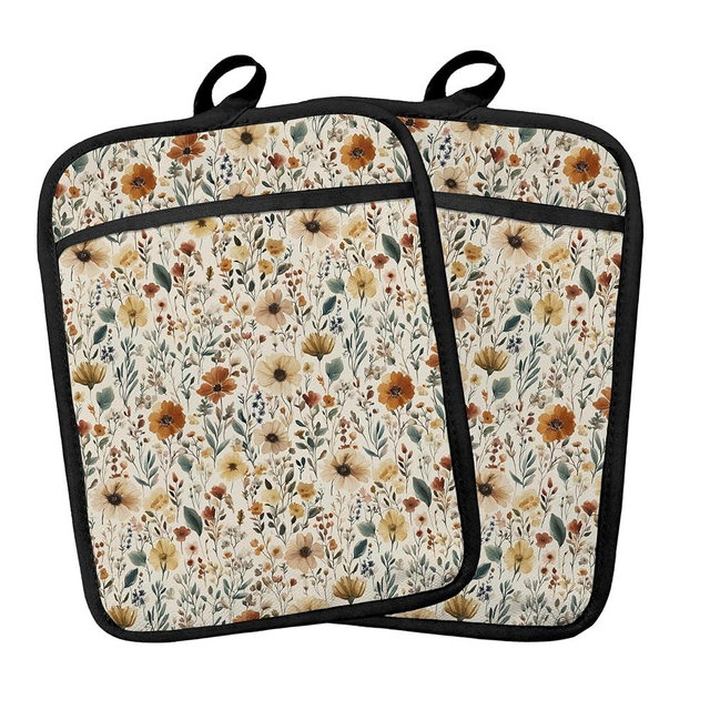 ADWHNHJY Vintage Boho Floral Wildflower Pot Holders Heat Resistant, Cottagecore Rustic Nature Flower Botanical Oven Potholder Hot Pads for Kitchen Countertops Baking Cooking