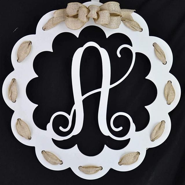 Letter A - Monogrammed Door Hanger | Mom Gift | White and Burlap Everyday Year Letter Door Hanger