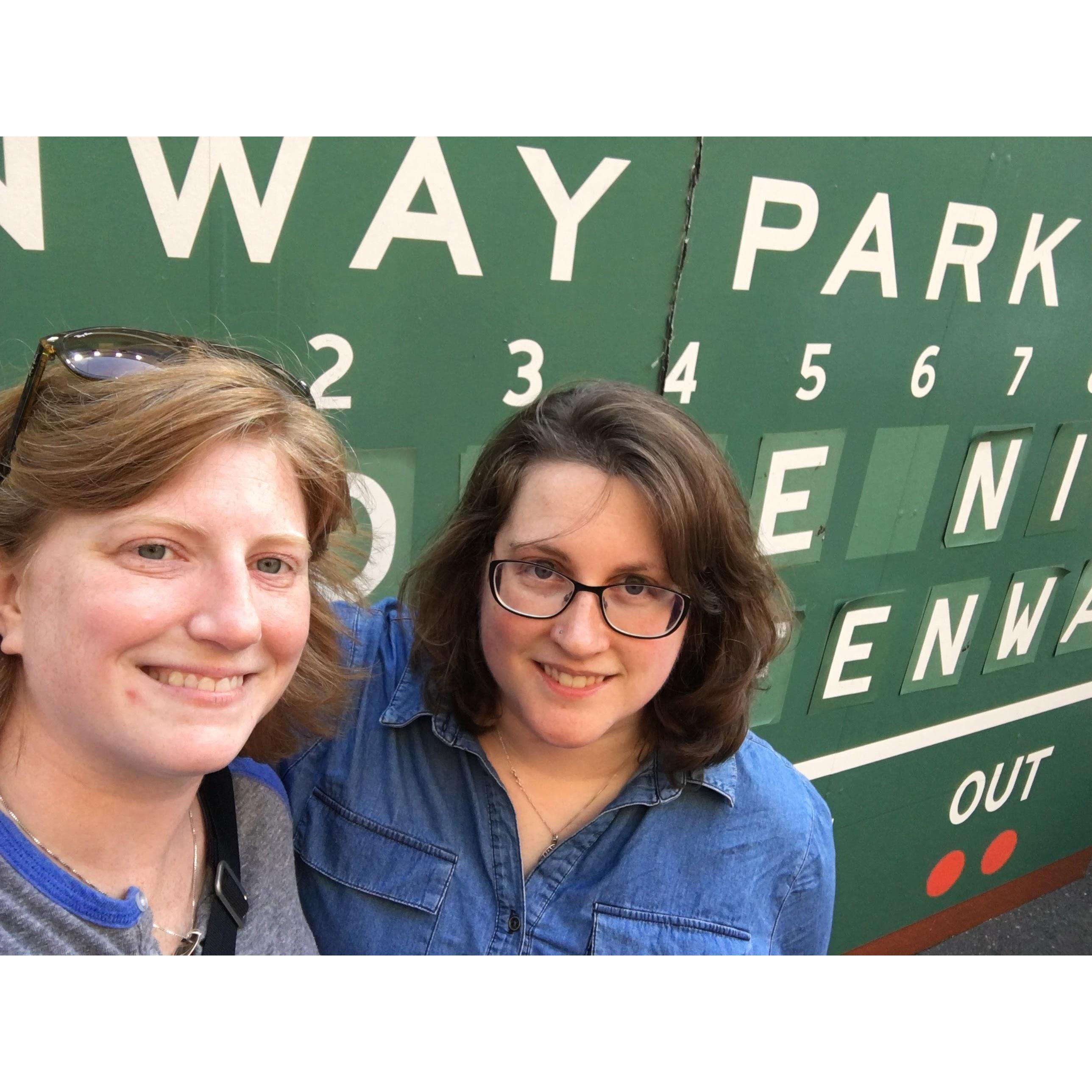 On the warning track at Fenway