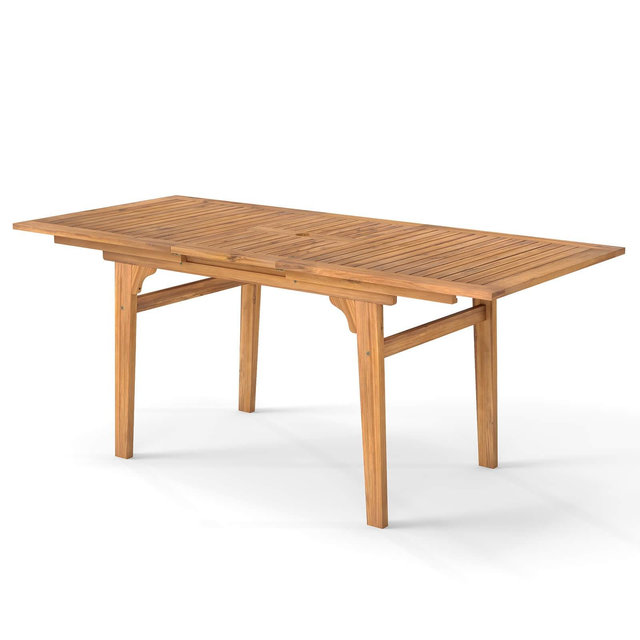 Costway Expandable Outdoor Dining Table 55"-71" Acacia Wood Patio Table for 6-8 Person