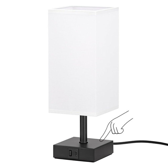 Ambimall White Table Lamp with USB Ports - 3 Way Touch Lamps Beside Desk, Nightstand Lamp for Bedrooms Living Room, White Shade with Black Base, LED Bulb Included(White)