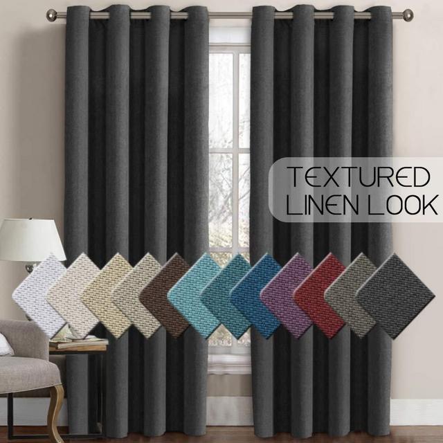 H.VERSAILTEX Linen Curtains Room Darkening Light Blocking Thermal Insulated Heavy Weight Textured Rich Linen Burlap Curtains for Bedroom/Living Room Curtain, 52 by 96 Inch - Charcoal Gray (1 Panel)