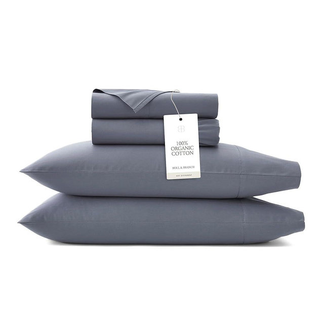 BOLL & BRANCH Signature Hemmed Sheet Set - California King, Mineral - Luxury 100% Organic Cotton - Includes 1 Flat, 1 Fitted, 2 Pillowcases - Buttery Soft