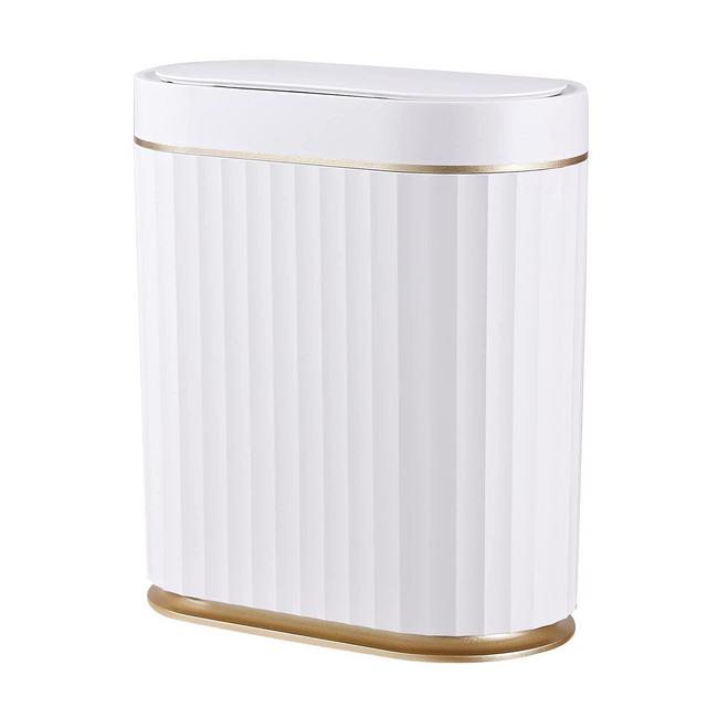 Bathroom Trash Can with Lid - ELPHECO Automatic Garbage Can, 2 Gallon Slim Smart Trash Can, Small Plastic Trash Bin, 10 L Narrow Motion Sensor Trash Can for Bedroom, Bathroom, Kitchen, Office