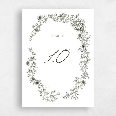 Darkest Olive, White Wedding Table Number - Taylan