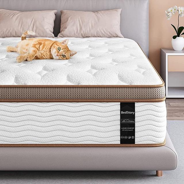 BedStory King Mattress - Made in USA - 14 Inch Hybrid Mattress Medium Feel, Individually Wrapped Coils for Pressure Relief & Motion Isolation, 80”x76”x14”